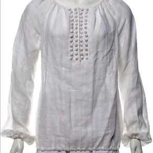 Tory Burch 100%Linen White Peasant top tunic. Sz 2